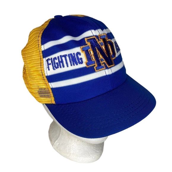 Vintage Notre Dame Hat Fighting Irish Snap Back Trucker Cap Youth USA MADE Mesh - Picture 2 of 7